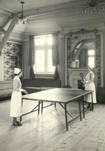 Nurses playing table tennis in the Recreation Room in the 1930s